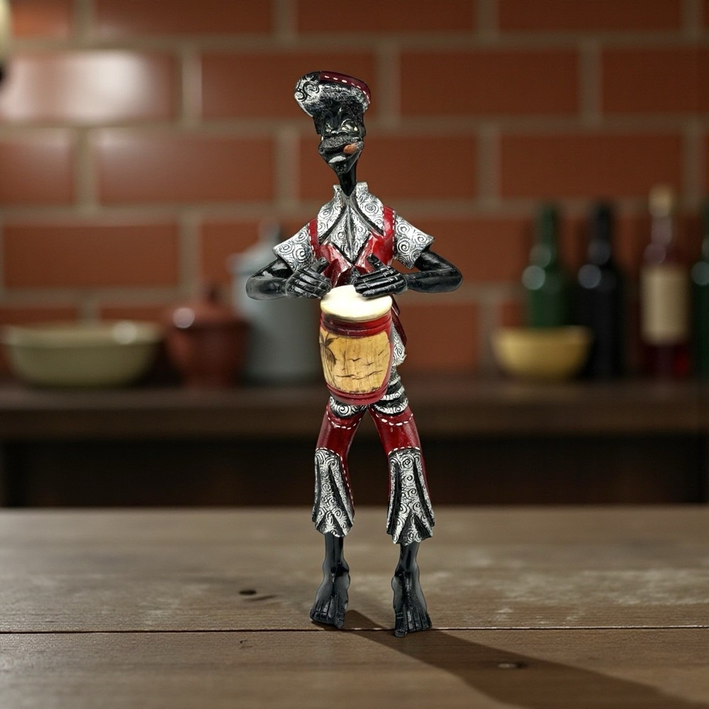 Folk Art Man Musician Drummer Wood Hand Painted/Carved Haiti Artist 24"x9"